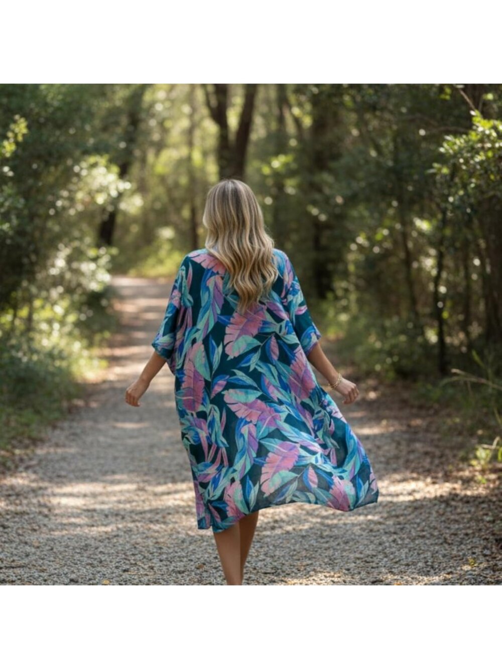Women Rz Leaf's Journey Viscose Summer Lightweight Boho Kimono Cardigan Cover up - Picture 5 of 6